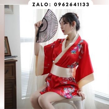 Áo ngủ cosplay kimono Nhật Bản màu đỏ thắt nơ
