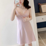 Váy Ngủ Lụa Đẹp Đồ Ngủ Sexy 2 Dây Màu Hồng Phấn Hàng Quảng Châu